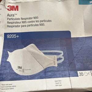 1 BOX OF 20 3M 9205+ Aura N95 Particulate NIOSH Protective Respirator Face Masks